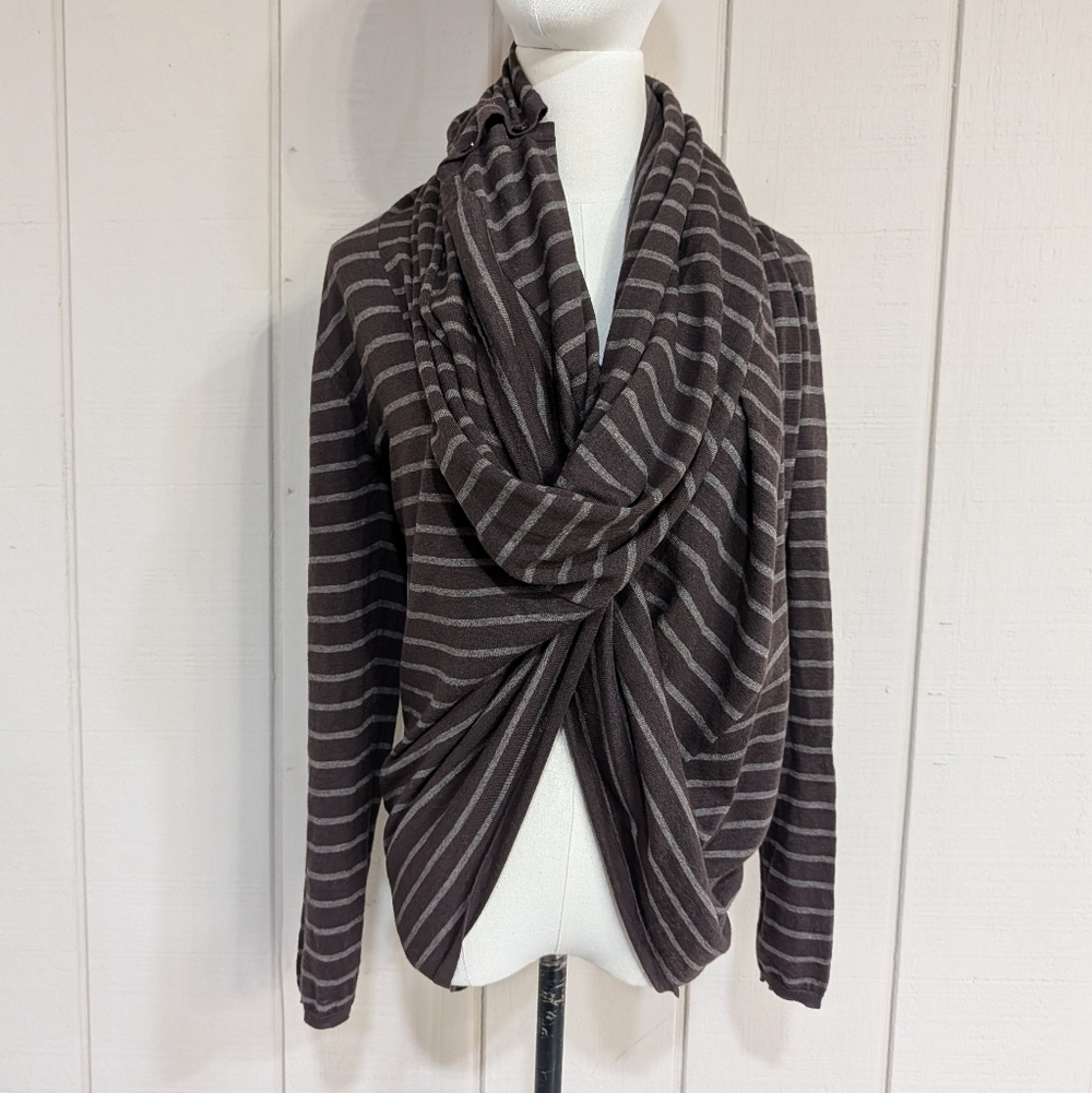 Alice + Olivia Brown Striped Drape Around‎ Sweater Wool Cashmere Blend